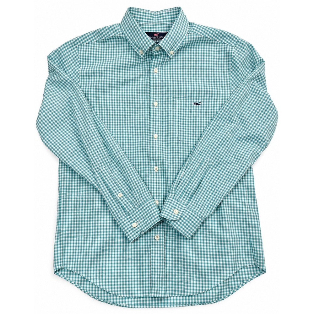 Vineyard Vines Tucker Shirt — Teal & White Gingham